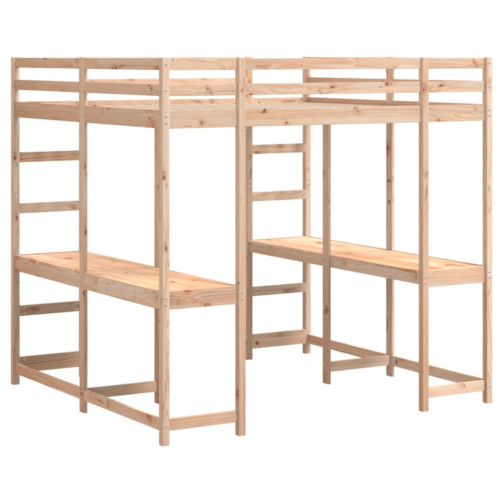 Loft Bed with Desk and Ladder 180x200 cm Super King Solid Wood Pine