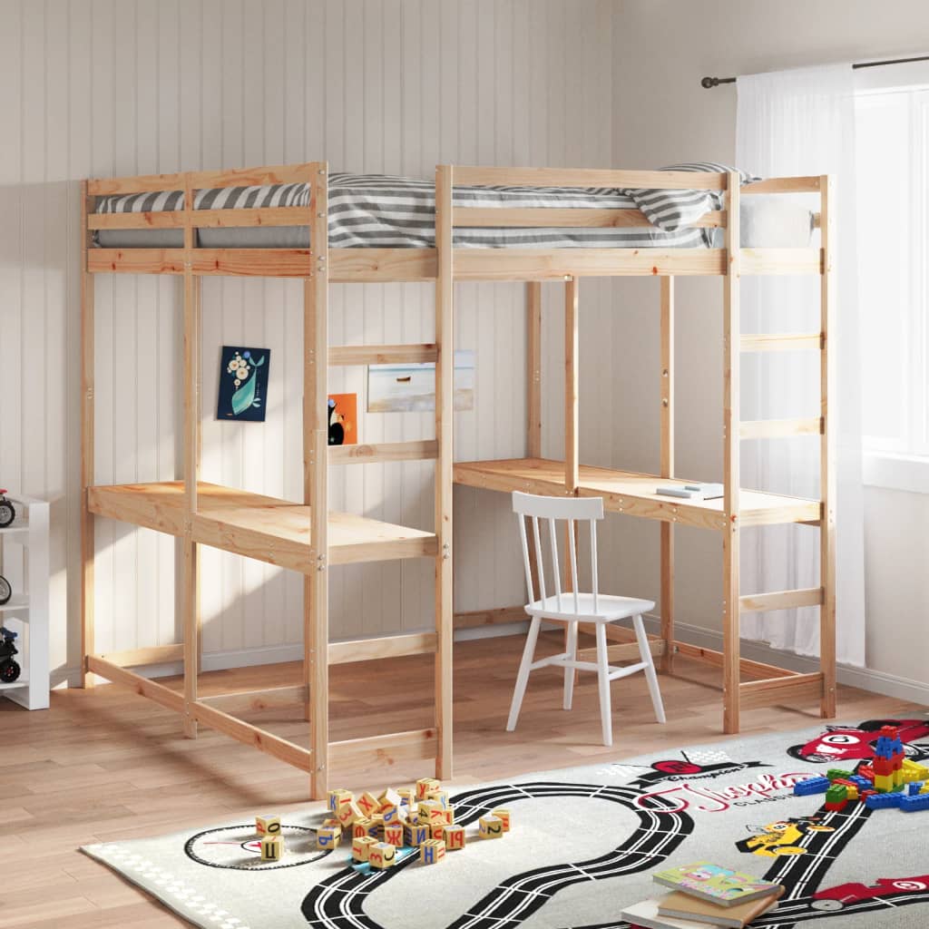 Loft Bed with Desk and Ladder 180x200 cm Super King Solid Wood Pine