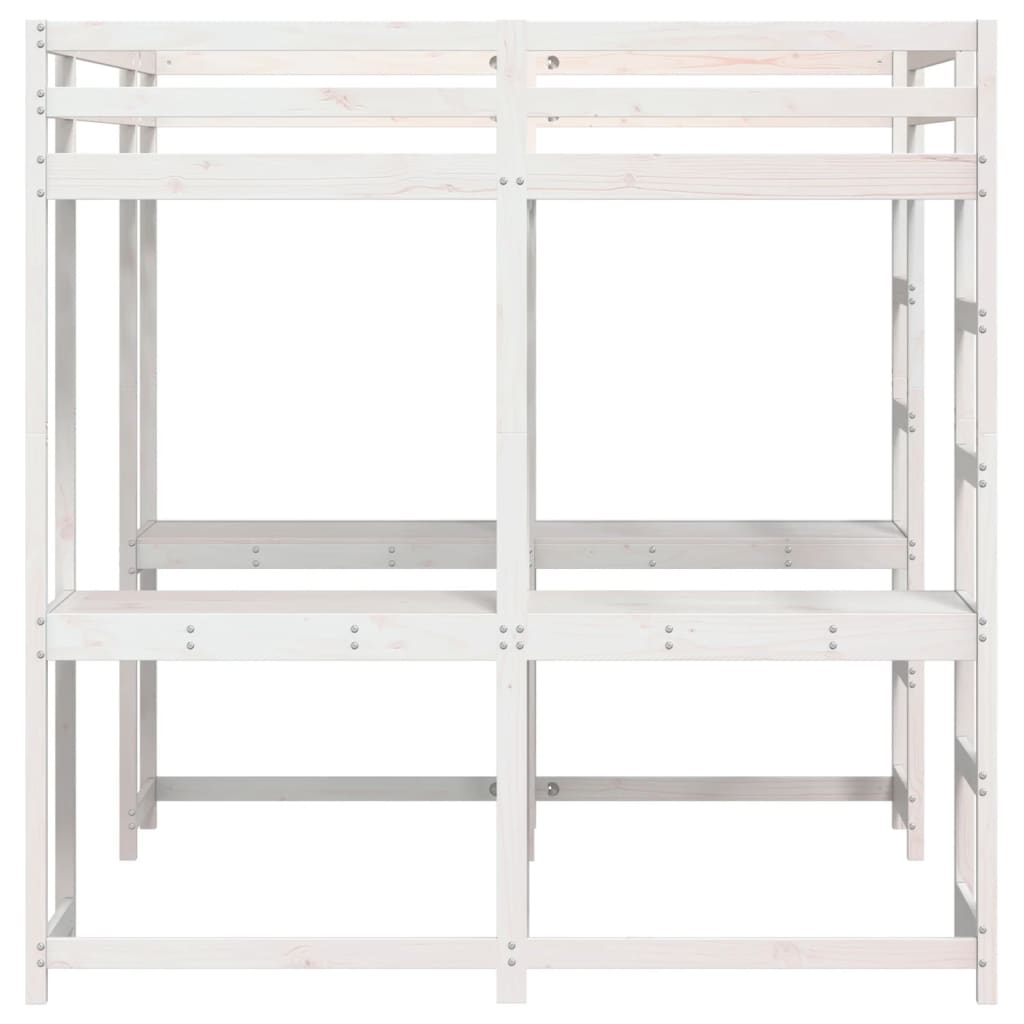 Loft Bed with Desk and Ladder White 180x200 cm Super King Solid Wood Pine