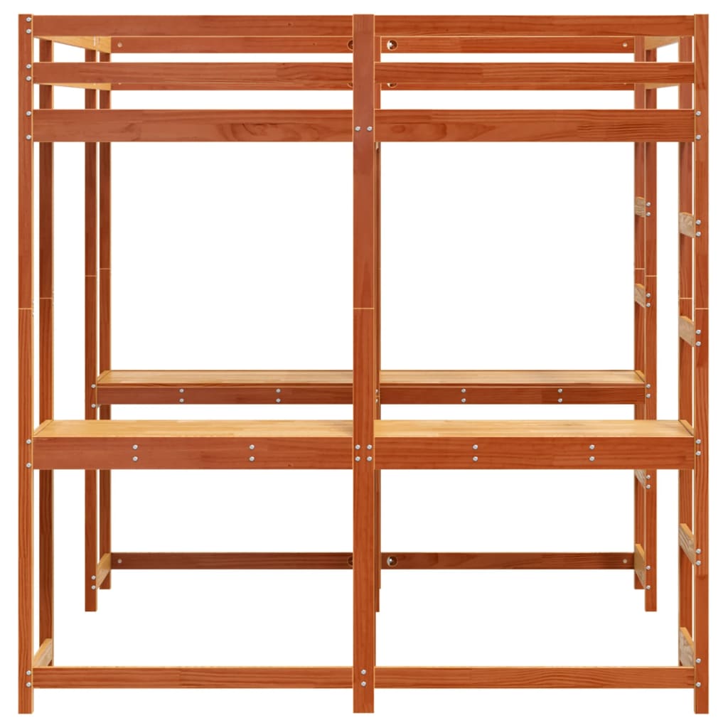 Loft Bed with Desk and Ladder Wax Brown 180x200 cm Super King Solid Wood Pine