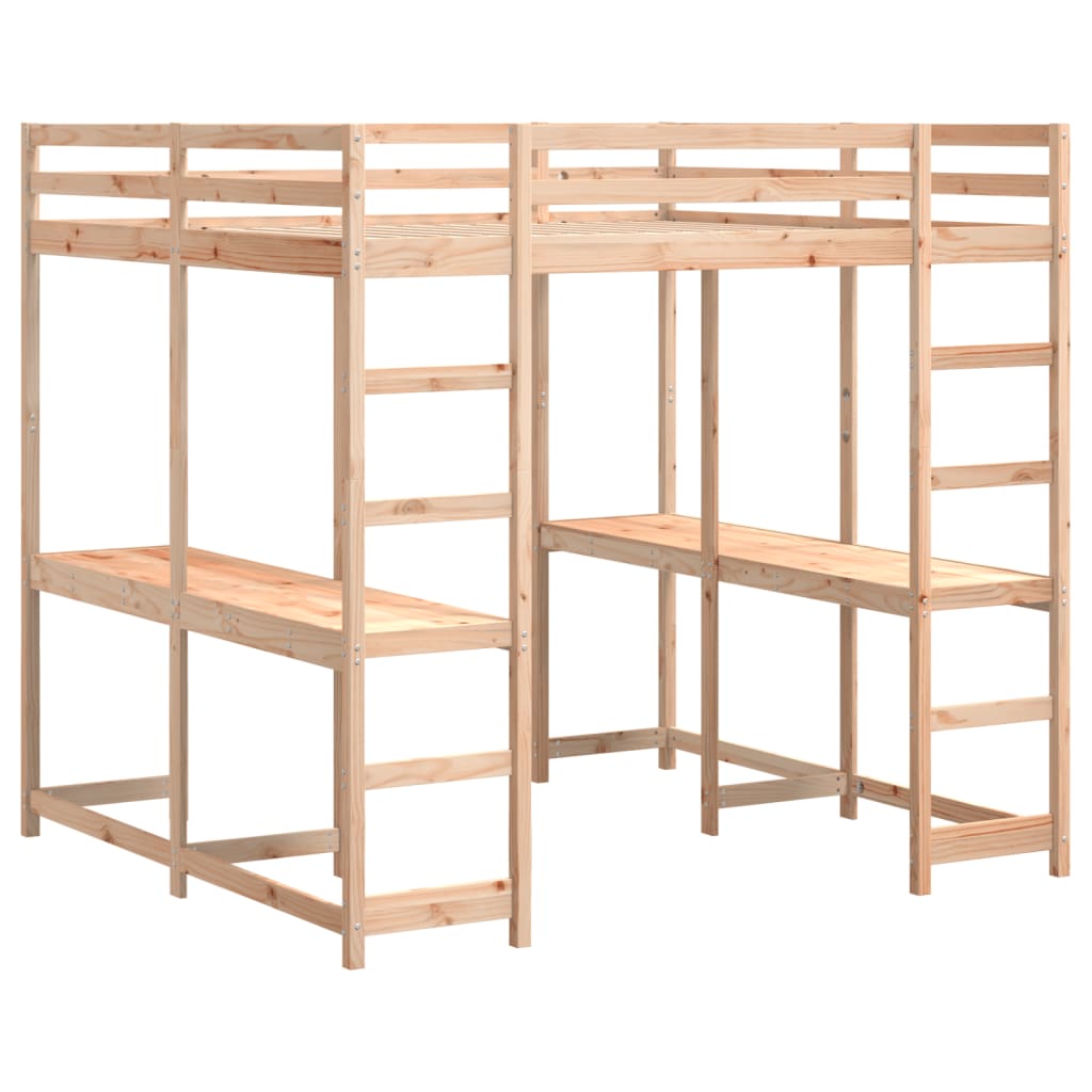 Loft Bed with Desk and Ladder 160x200 cm Solid Wood Pine
