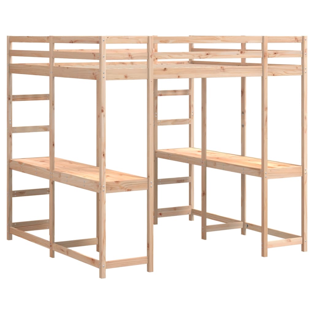 Loft Bed with Desk and Ladder 160x200 cm Solid Wood Pine