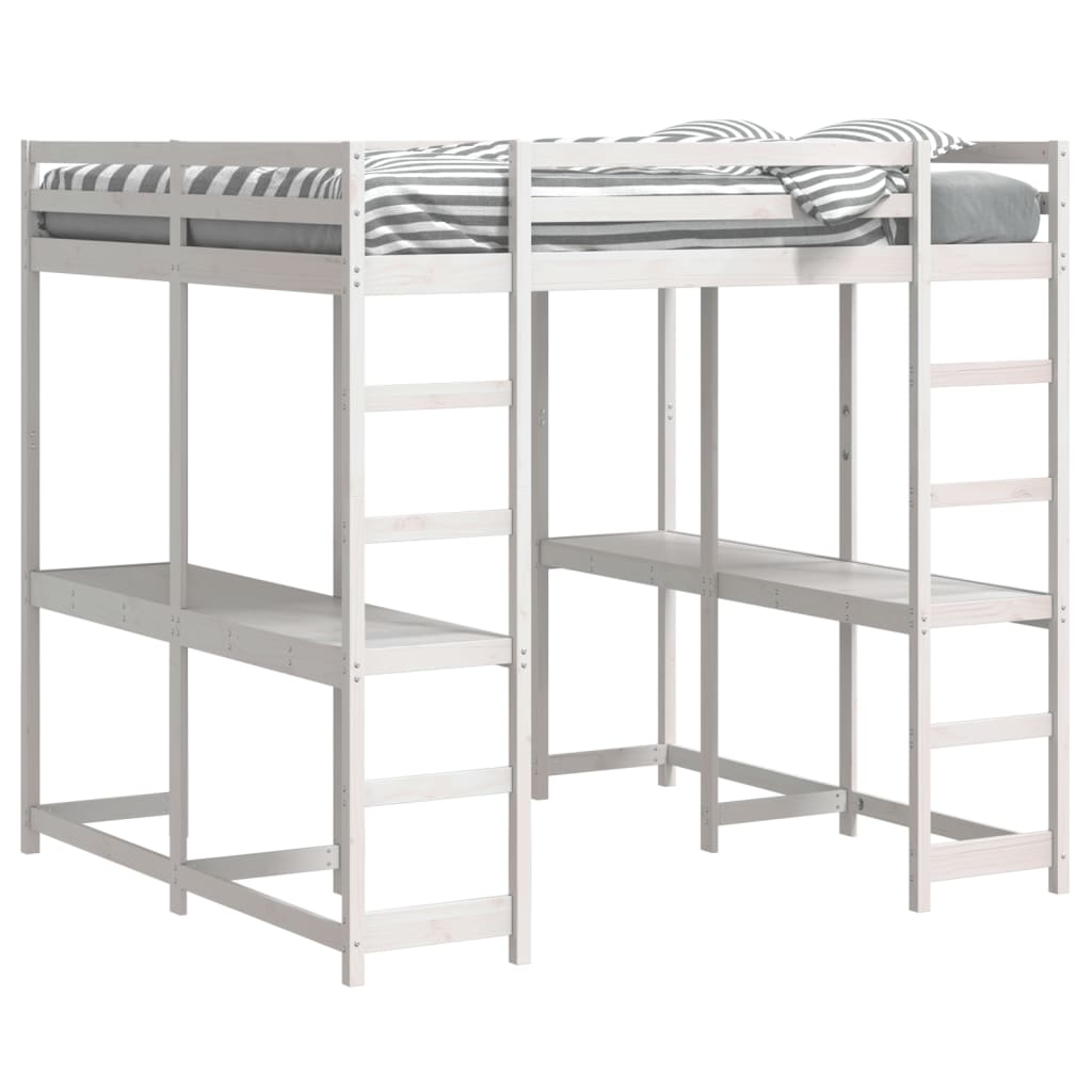 Loft Bed with Desk and Ladder White 160x200 cm Solid Wood Pine