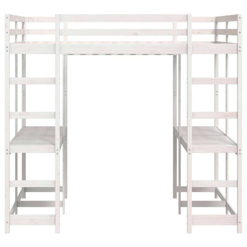 Loft Bed with Desk and Ladder White 160x200 cm Solid Wood Pine