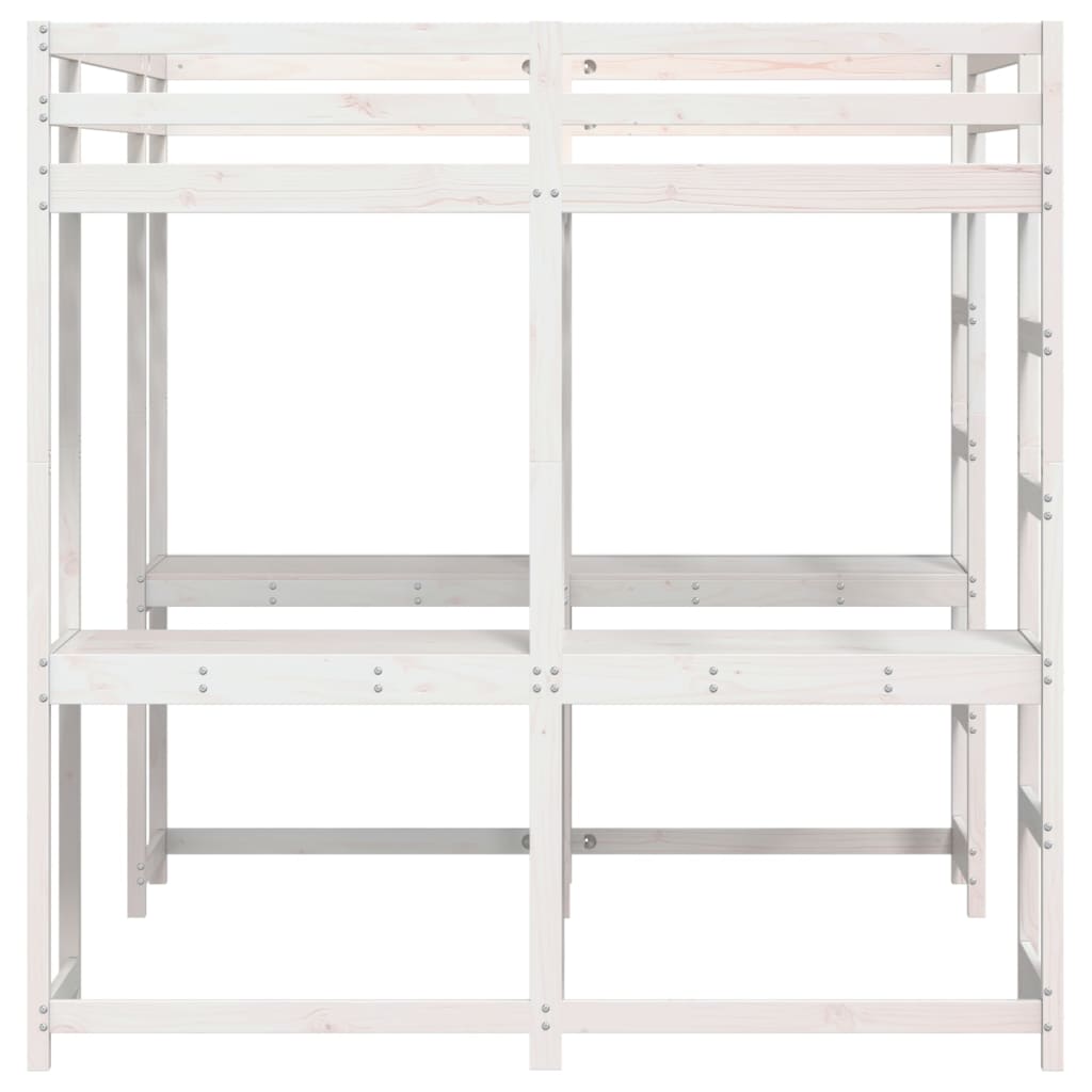 Loft Bed with Desk and Ladder White 160x200 cm Solid Wood Pine