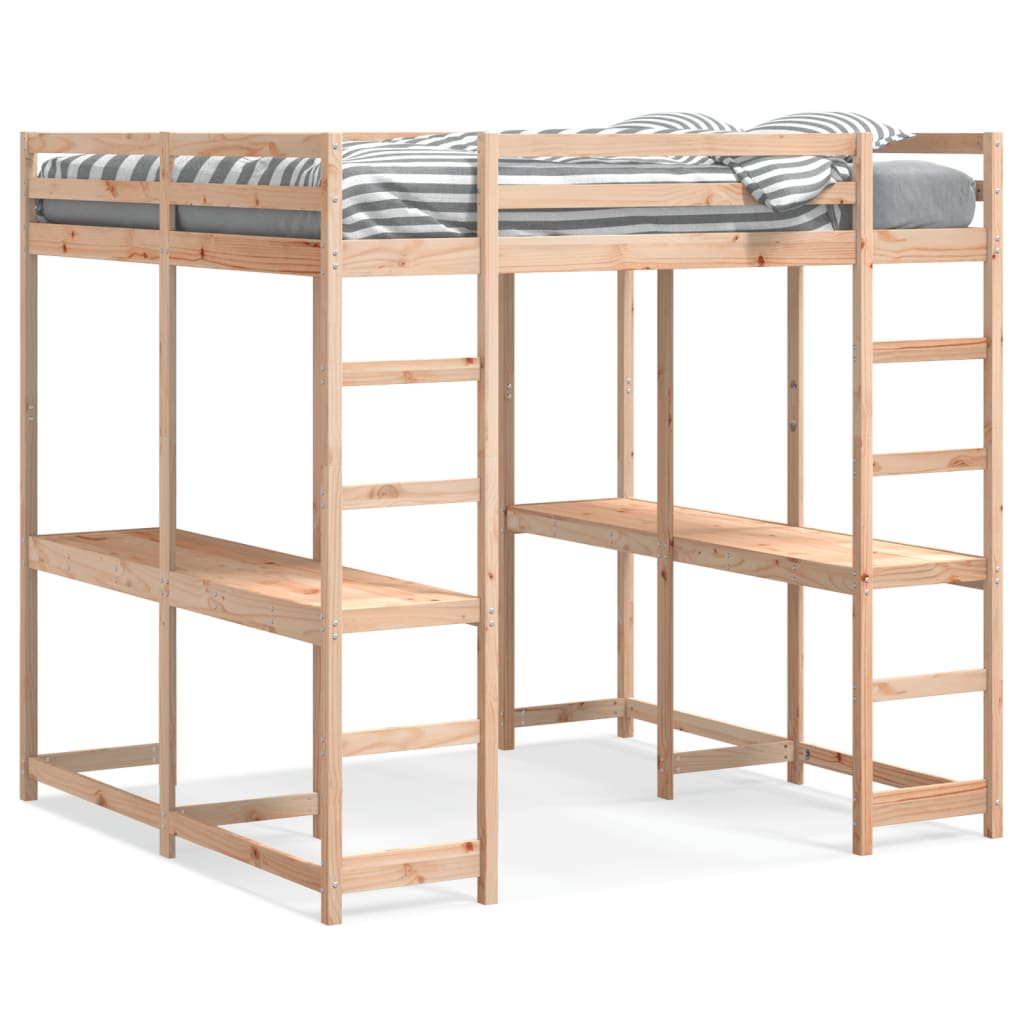 Loft Bed with Desk and Ladder 140x200 cm Solid Wood Pine