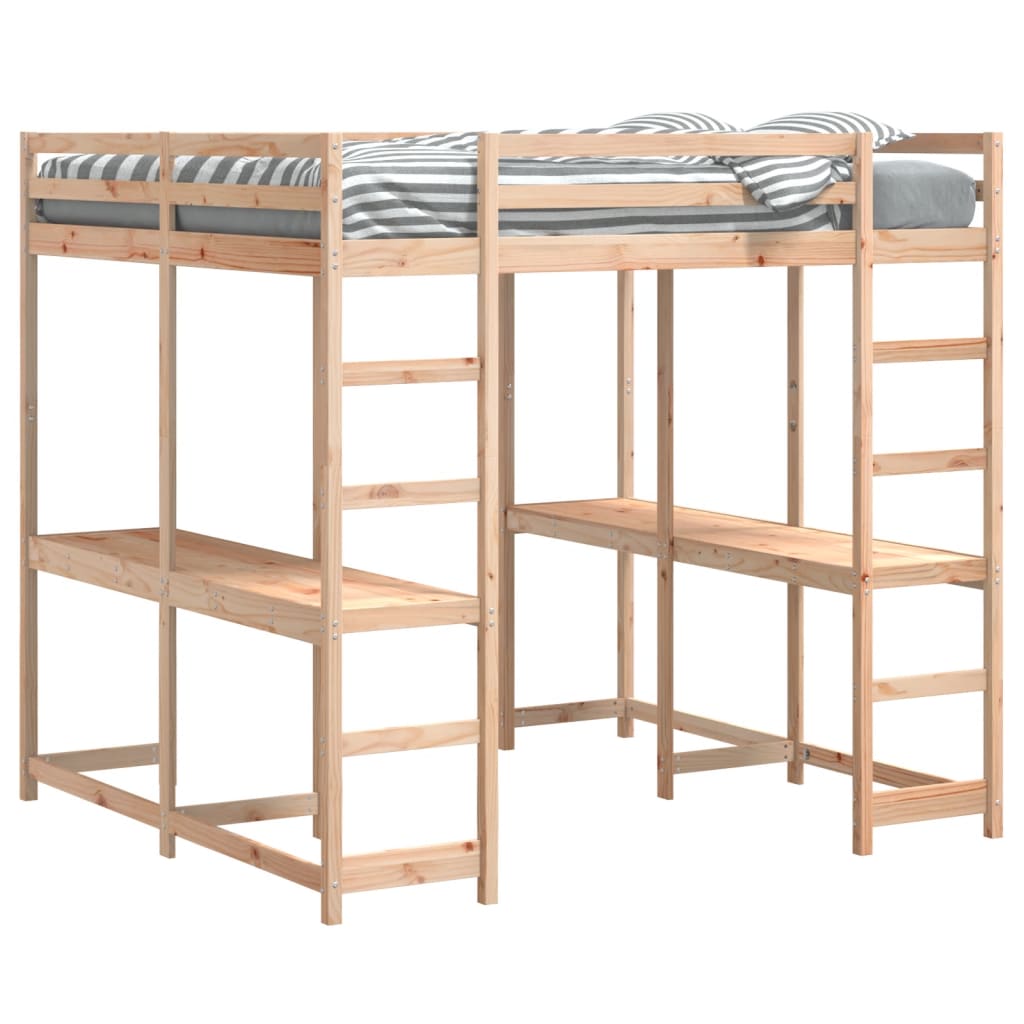 Loft Bed with Desk and Ladder 140x200 cm Solid Wood Pine