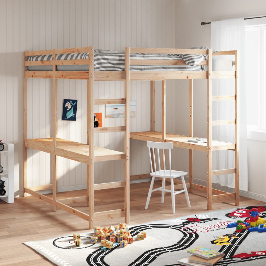 Loft Bed with Desk and Ladder 140x200 cm Solid Wood Pine