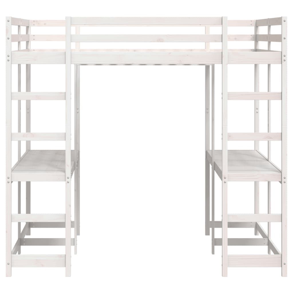 Loft Bed with Desk and Ladder White 140x200 cm Solid Wood Pine