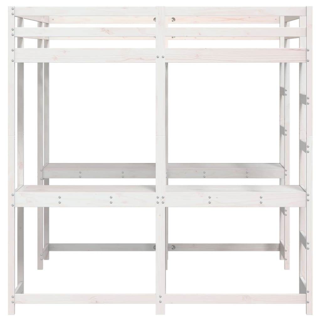 Loft Bed with Desk and Ladder White 140x200 cm Solid Wood Pine
