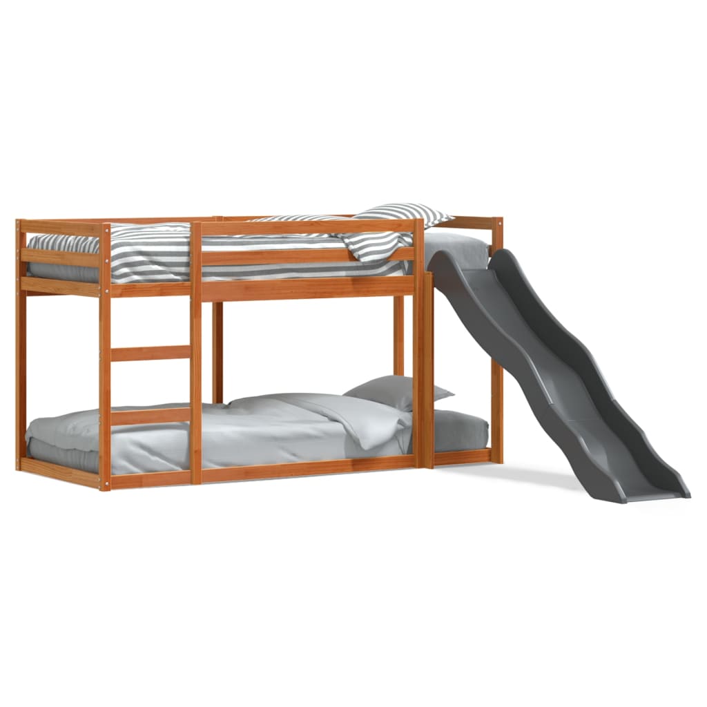 Bunk Bed with Slide&Ladder without Mattress Wax Brown 90x200 cm
