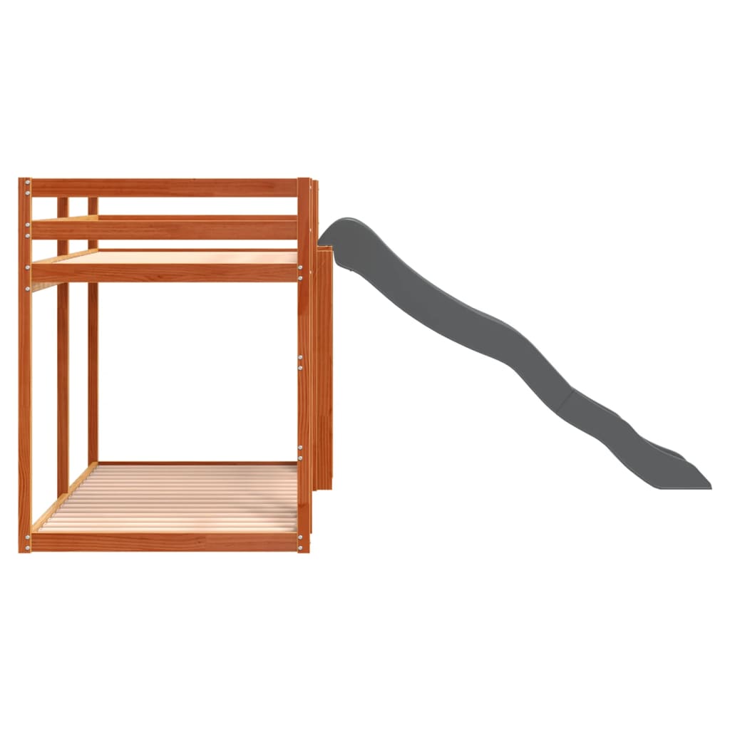 Bunk Bed with Slide&Ladder without Mattress Wax Brown 90x200 cm