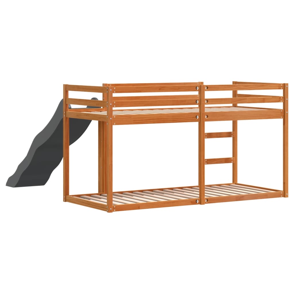 Bunk Bed with Slide&Ladder without Mattress Wax Brown 90x200 cm
