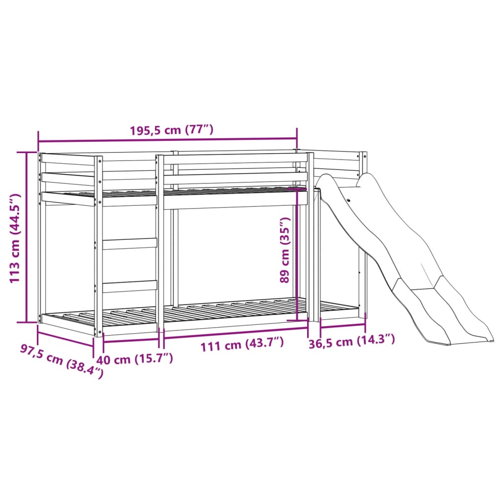 Bunk Bed with Slide&Ladder without Mattress 90x190 cm Single