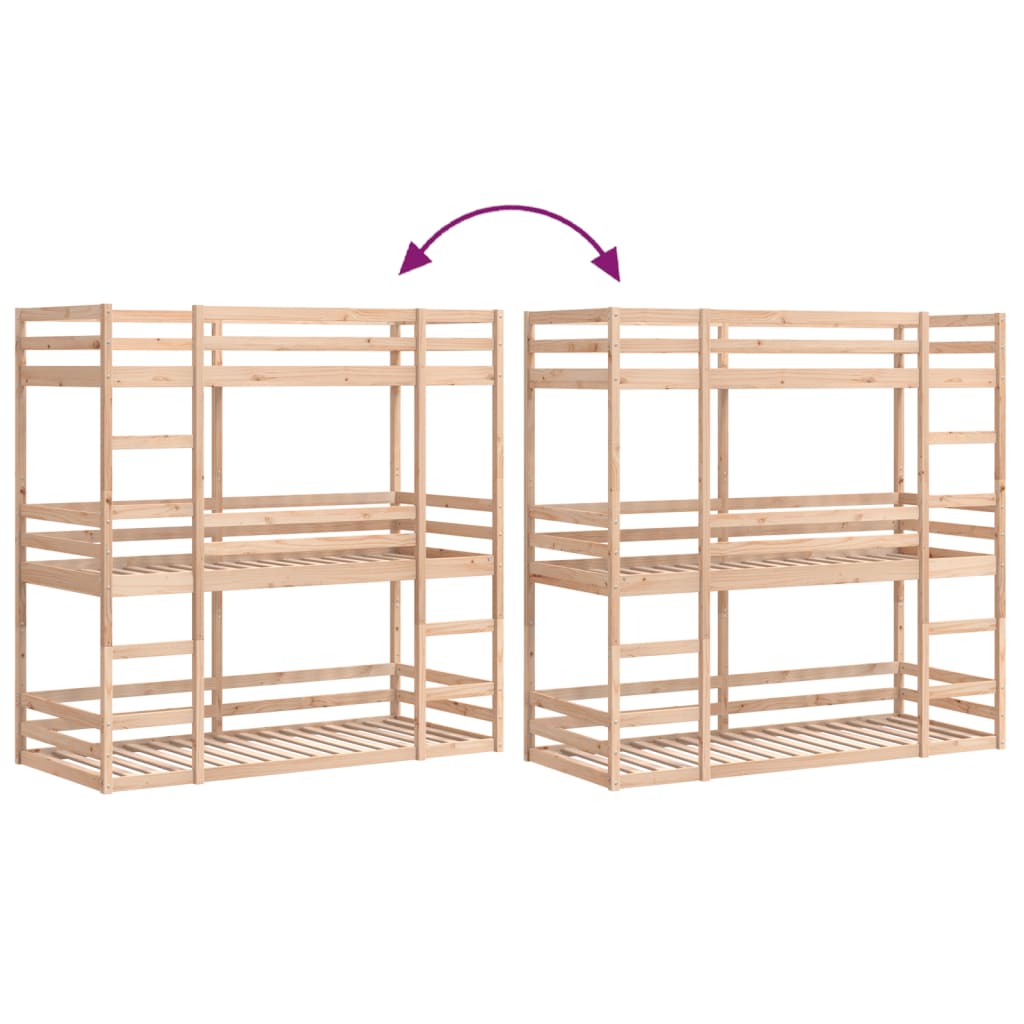Triple Bunk Bed without Mattress 80x200 cm Solid Wood Pine