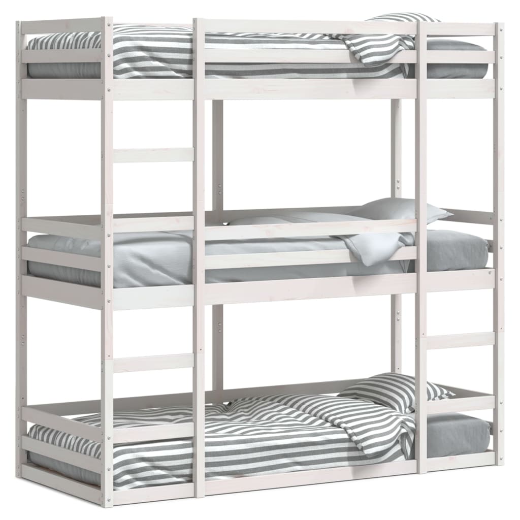 Triple Bunk Bed without Mattress White 80x200 cm Solid Wood Pine