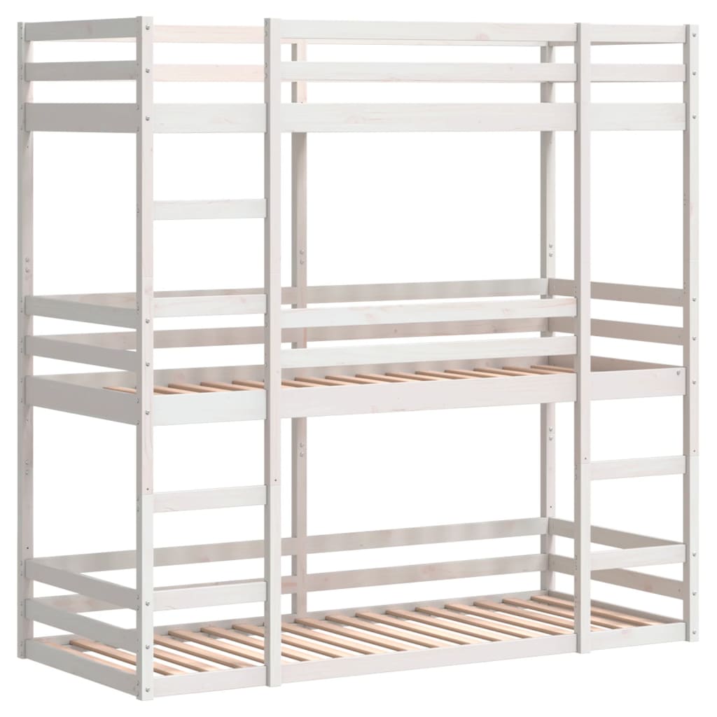 Triple Bunk Bed without Mattress White 80x200 cm Solid Wood Pine