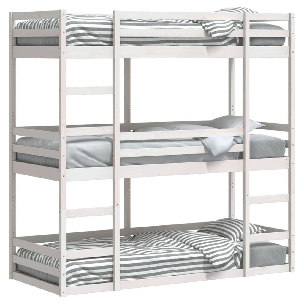Triple Bunk Bed without Mattress White 80x200 cm Solid Wood Pine