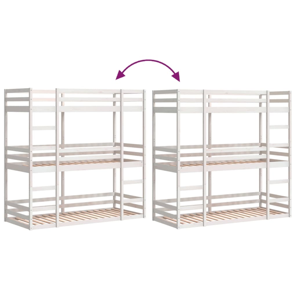 Triple Bunk Bed without Mattress White 80x200 cm Solid Wood Pine