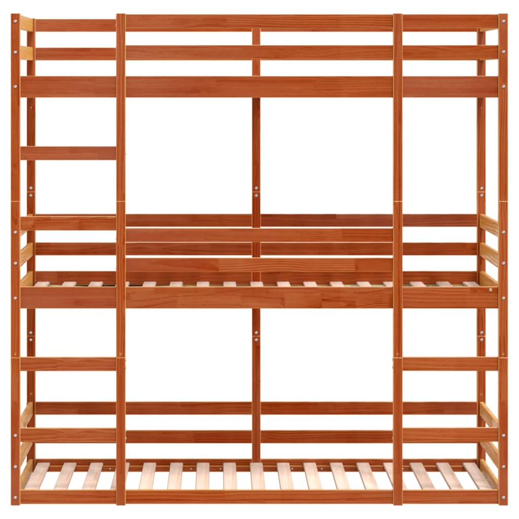 Triple Bunk Bed without Mattress Wax Brown 80x200 cm Solid Wood Pine