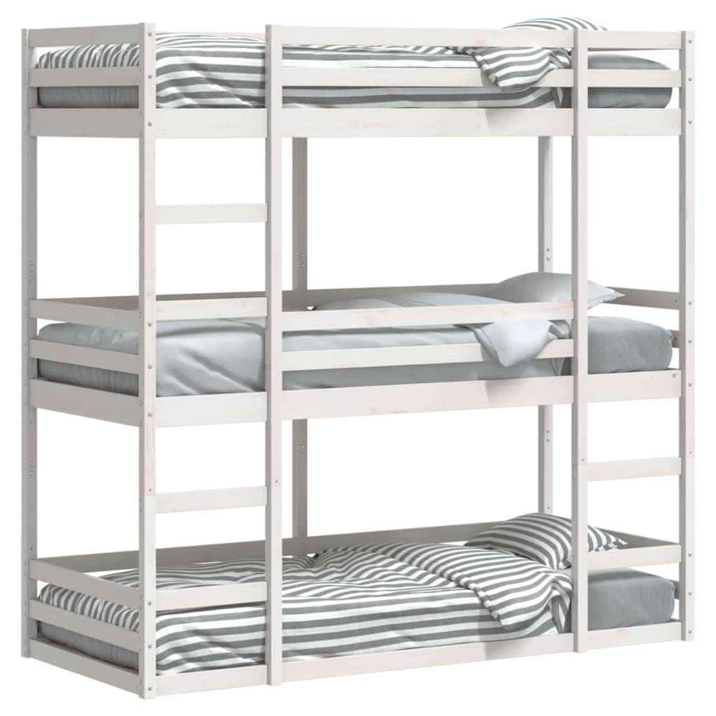 Triple Bunk Bed without Mattress White 90x200 cm Solid Wood Pine