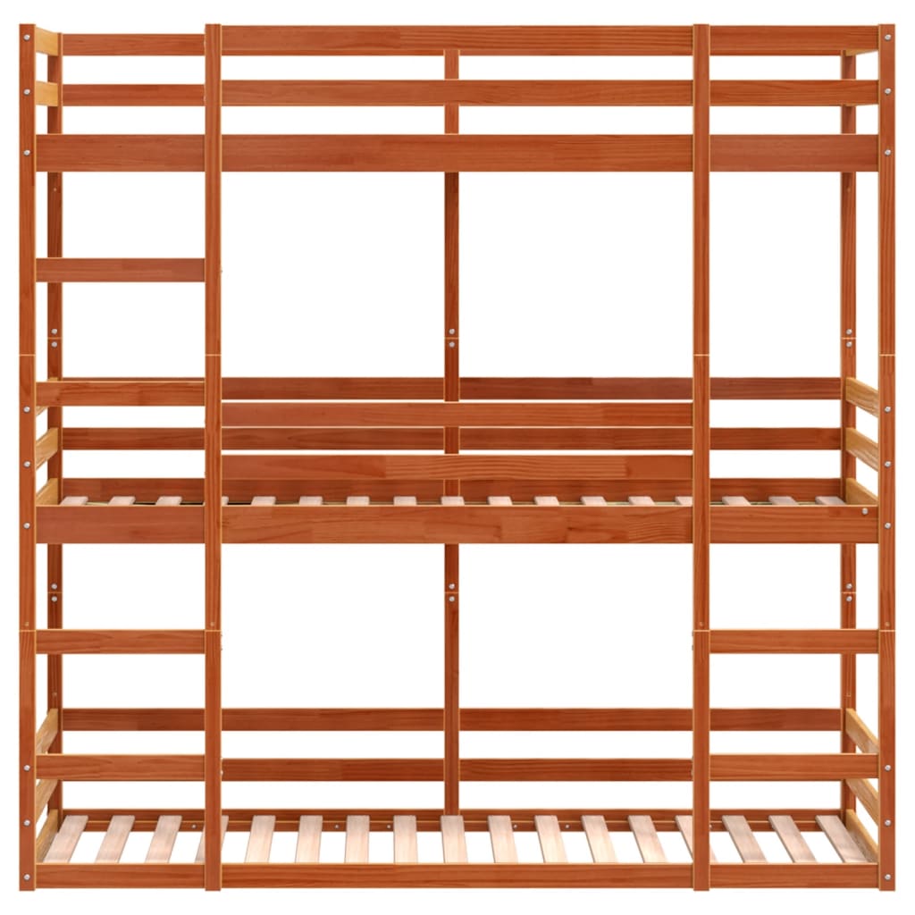Triple Bunk Bed without Mattress Wax Brown 90x200 cm Solid Wood Pine