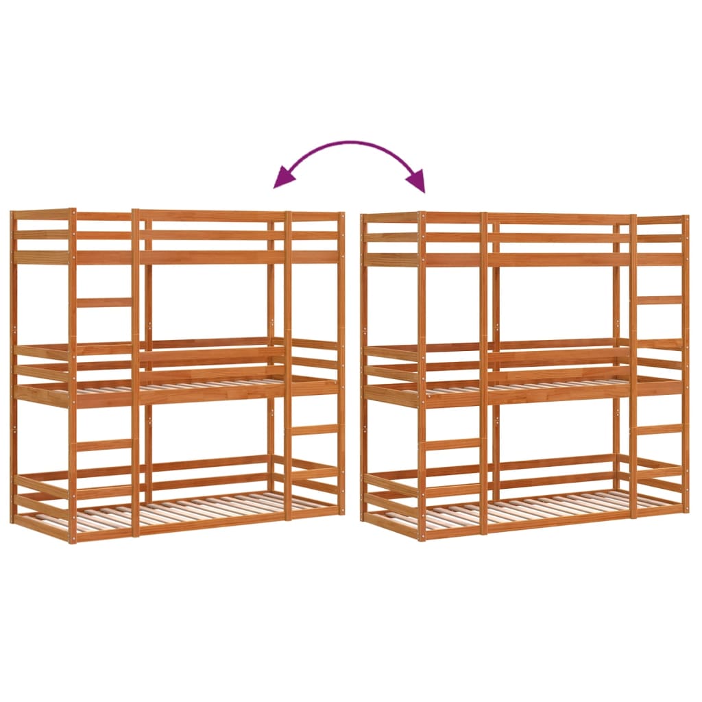 Triple Bunk Bed without Mattress Wax Brown 90x200 cm Solid Wood Pine