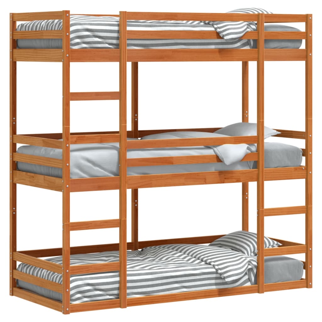 Triple Bunk Bed without Mattress Wax Brown 90x190 cm Single Solid Wood Pine