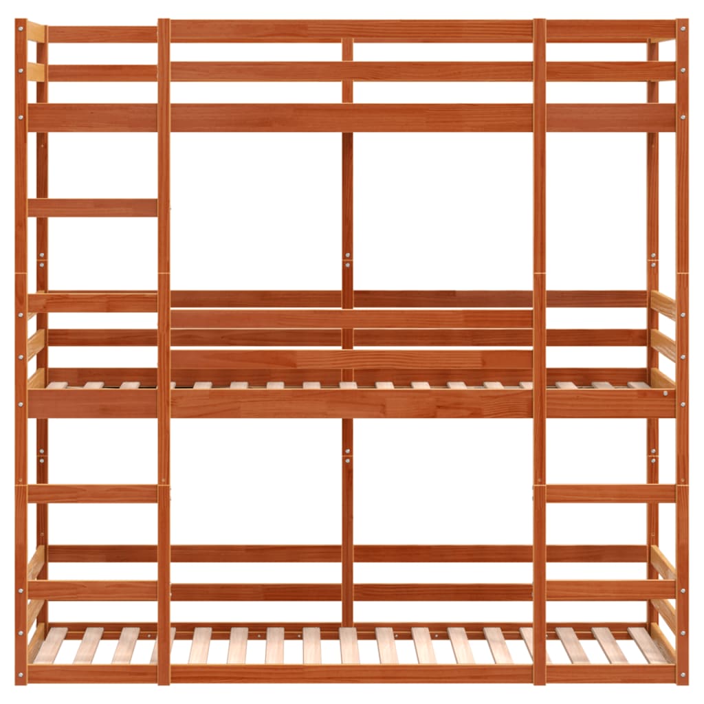 Triple Bunk Bed without Mattress Wax Brown 90x190 cm Single Solid Wood Pine