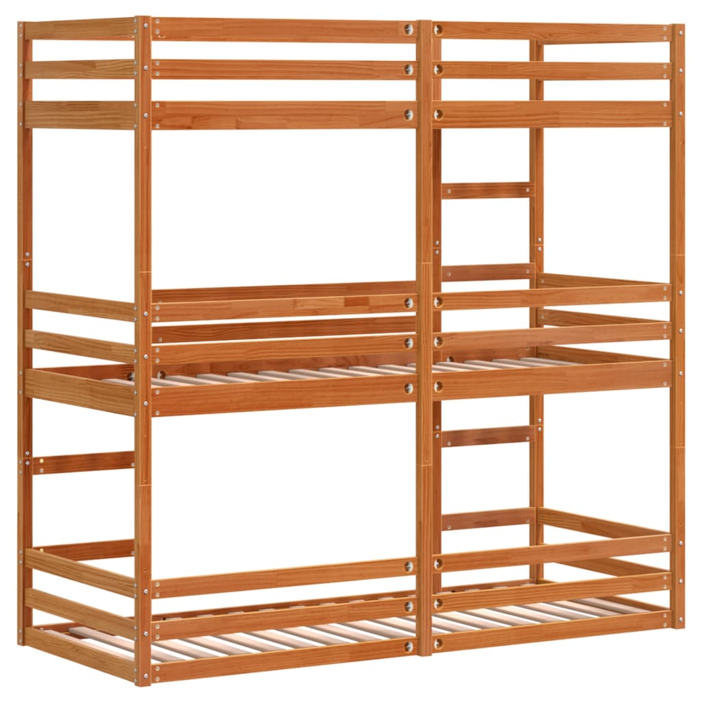 Triple Bunk Bed without Mattress Wax Brown 90x190 cm Single Solid Wood Pine