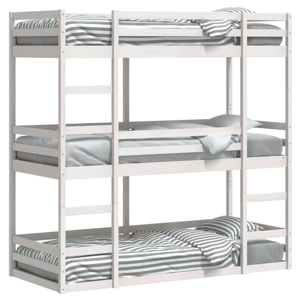 Triple Bunk Bed without Mattress White 75x190 cm Small Single Solid Wood Pine