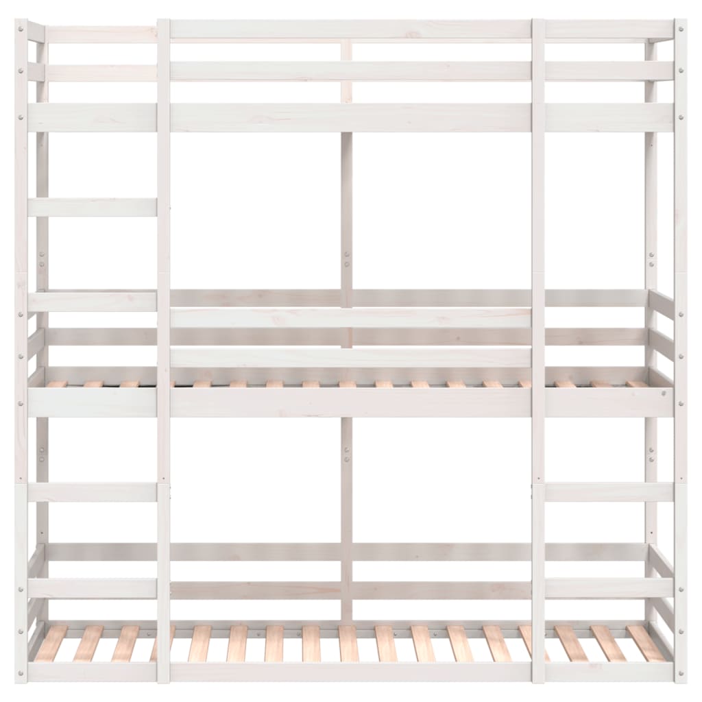 Triple Bunk Bed without Mattress White 75x190 cm Small Single Solid Wood Pine
