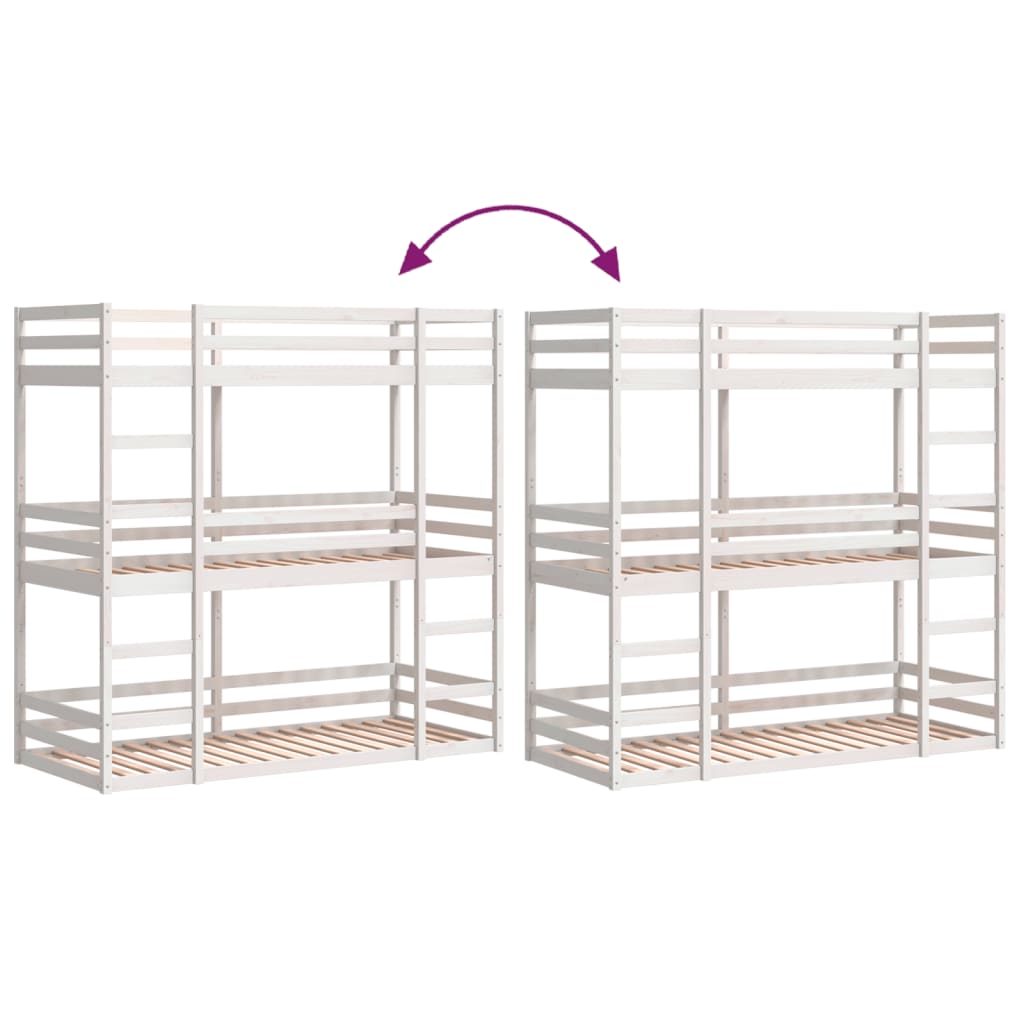 Triple Bunk Bed without Mattress White 75x190 cm Small Single Solid Wood Pine