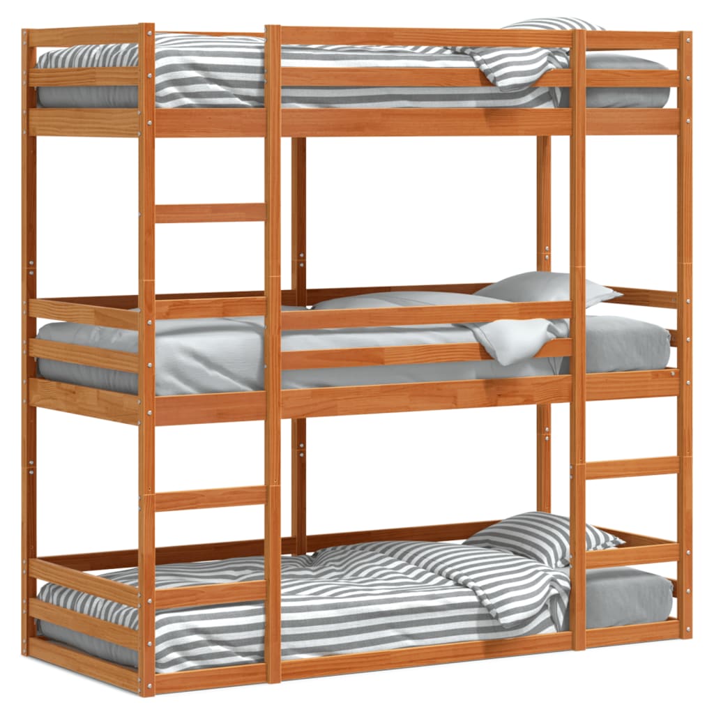 Triple Bunk Bed without Mattress Wax Brown 75x190 cm Small Single Solid Wood Pine