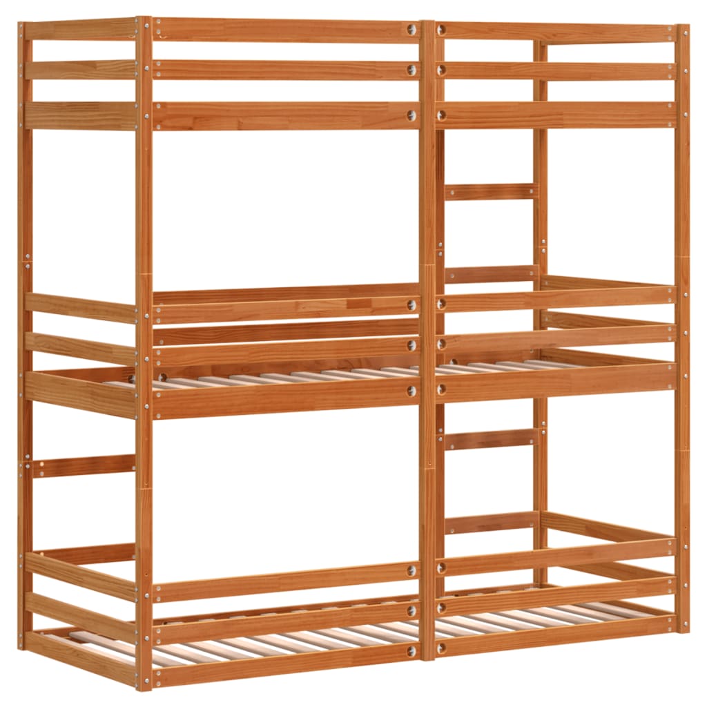 Triple Bunk Bed without Mattress Wax Brown 75x190 cm Small Single Solid Wood Pine