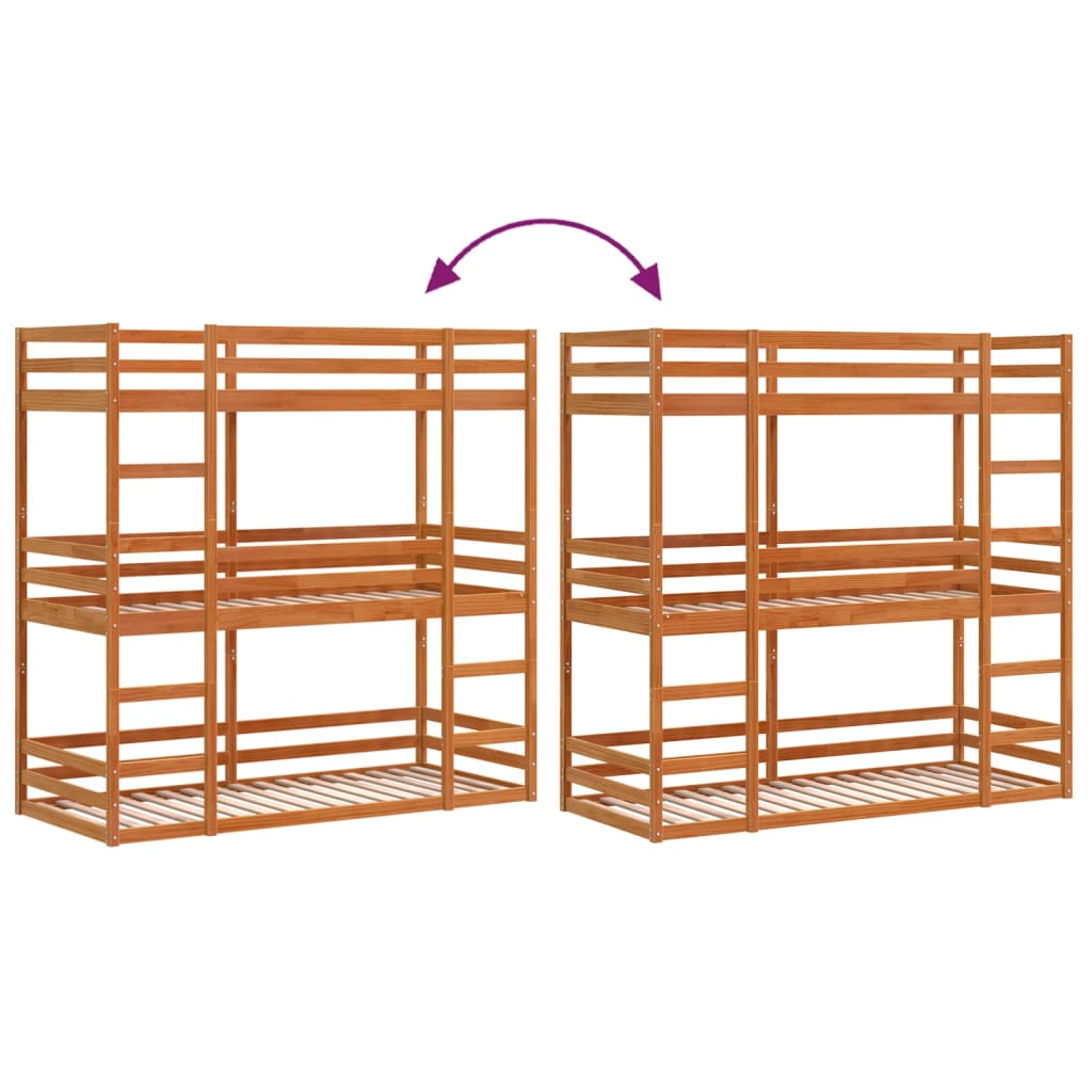 Triple Bunk Bed without Mattress Wax Brown 75x190 cm Small Single Solid Wood Pine