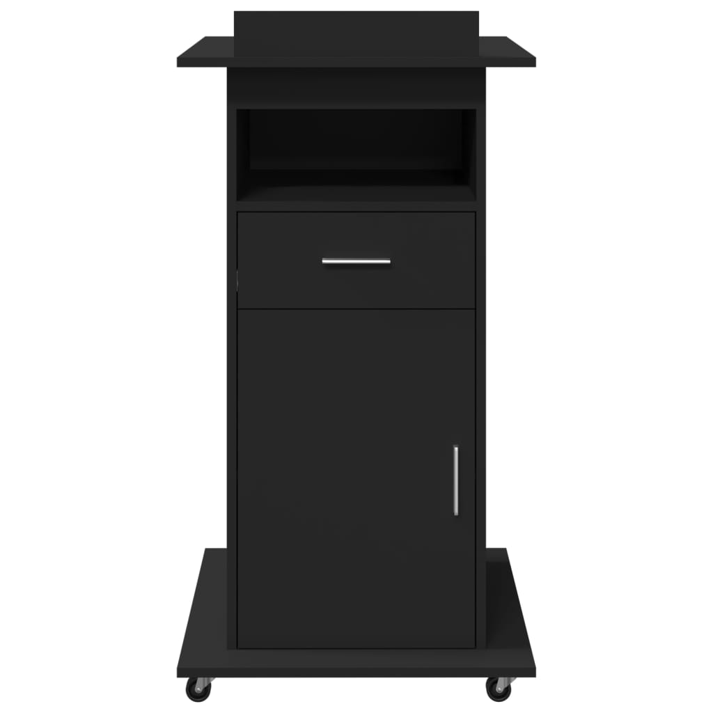 Lectern with Wheels & Drawer Black 55x55x107 cm Engineered Wood