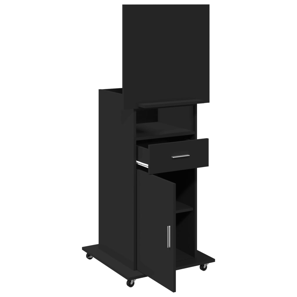Lectern with Wheels & Drawer Black 55x55x107 cm Engineered Wood