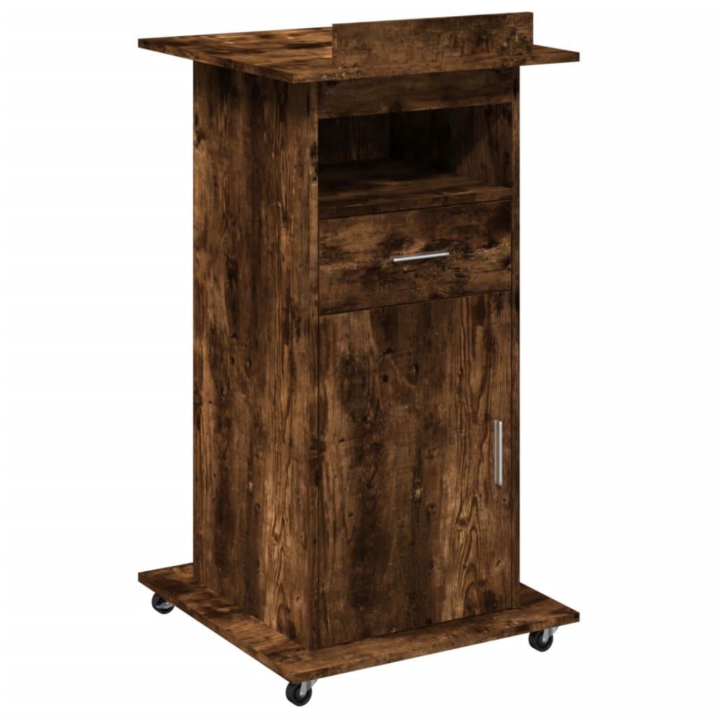 Lectern with Wheels & Drawer Smoked Oak 55x55x107 cm Engineered Wood