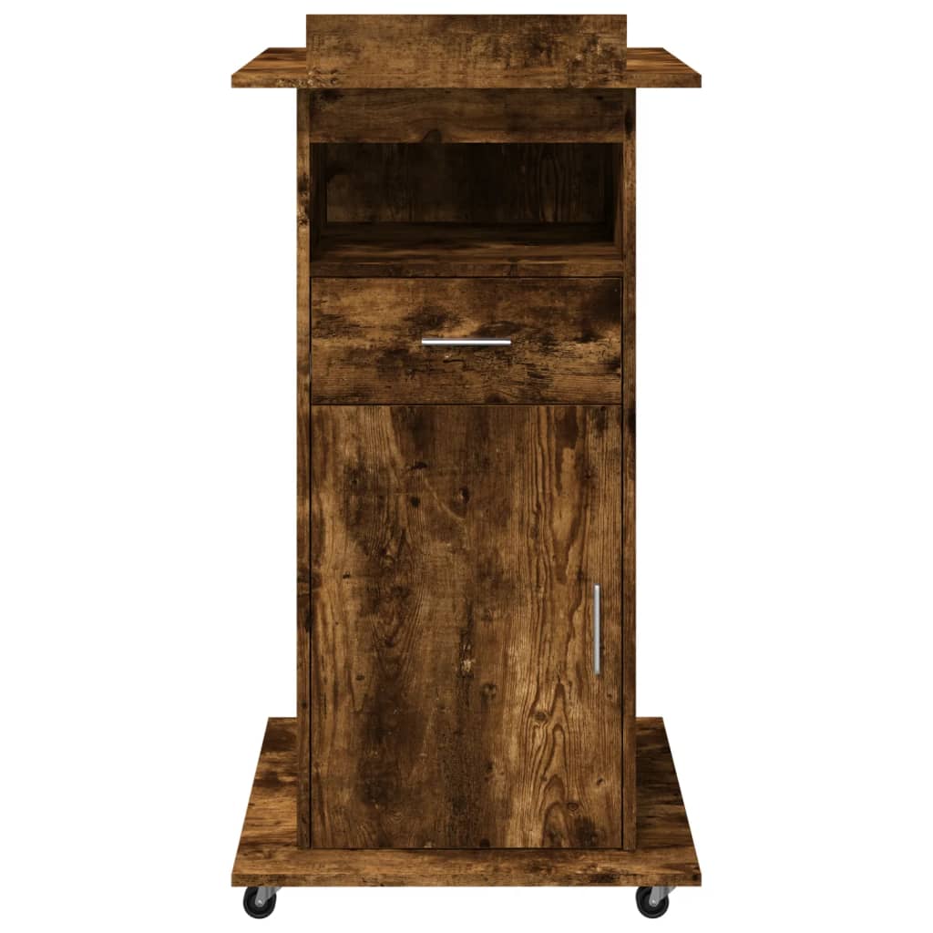 Lectern with Wheels & Drawer Smoked Oak 55x55x107 cm Engineered Wood