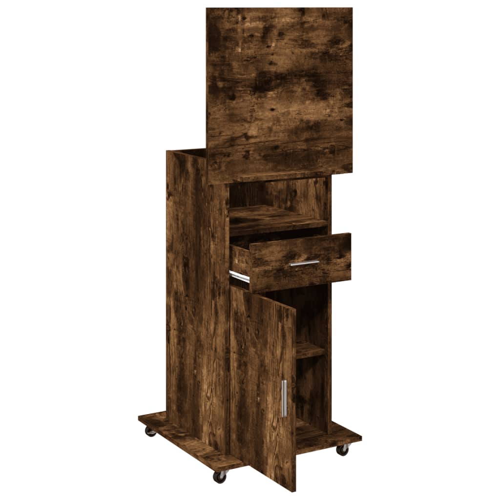 Lectern with Wheels & Drawer Smoked Oak 55x55x107 cm Engineered Wood