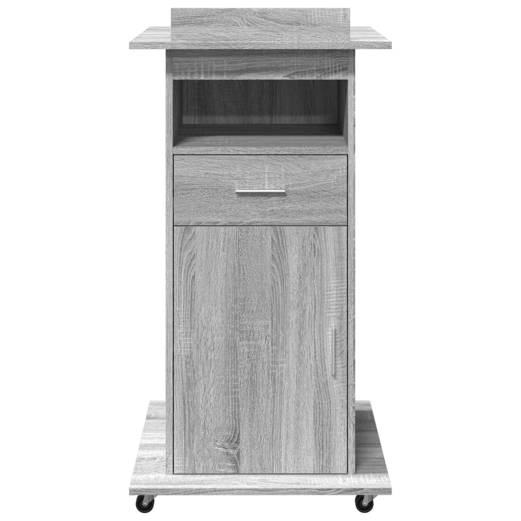Lectern with Wheels & Drawer Grey Sonoma 55x55x107 cm Engineered Wood