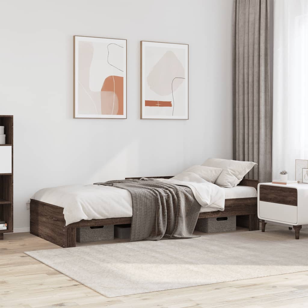 Bed Frame without Mattress Brown Oak 100x200 cm Engineered Wood