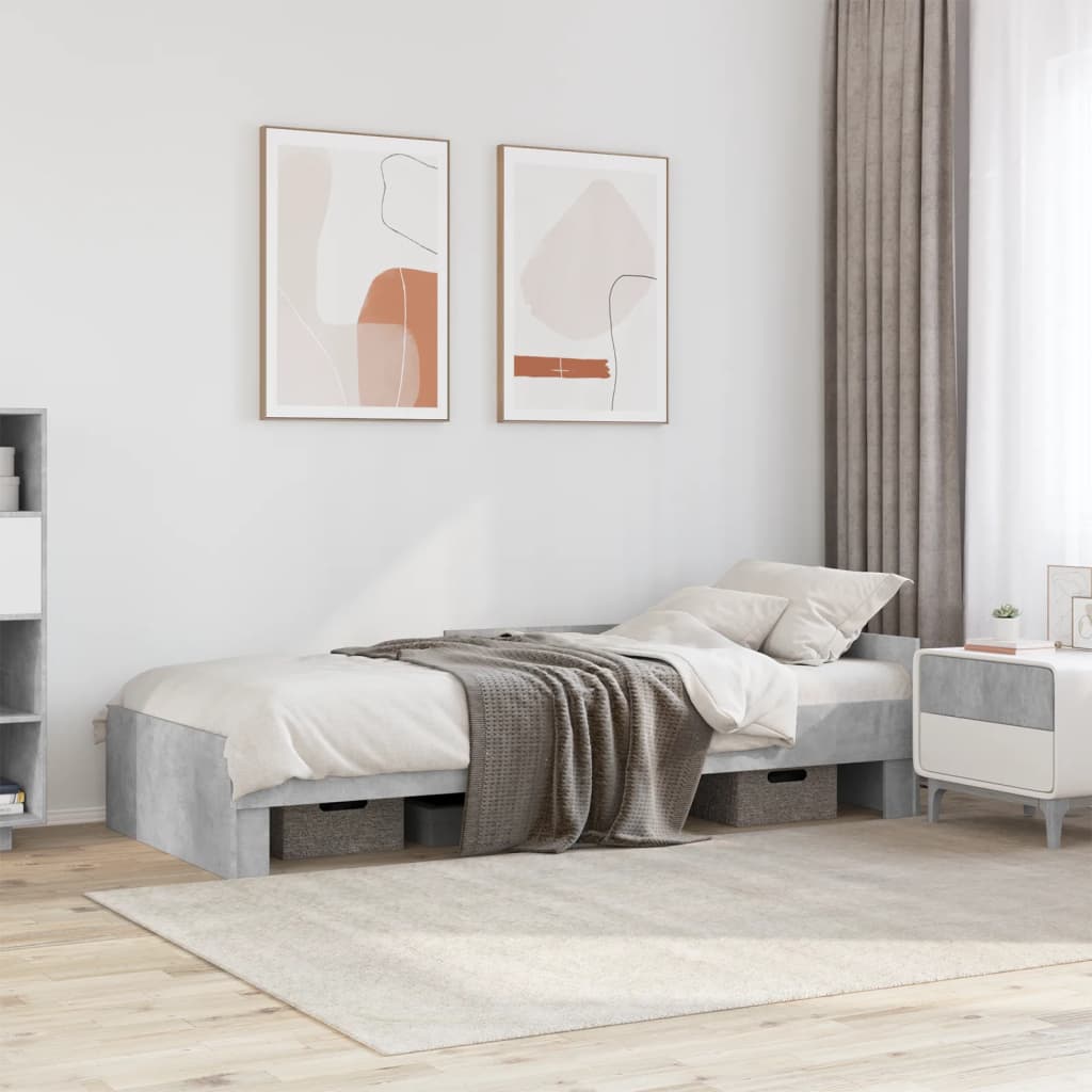 Bed Frame without Mattress Concrete Grey 75x190 cm Small Single Engineered Wood