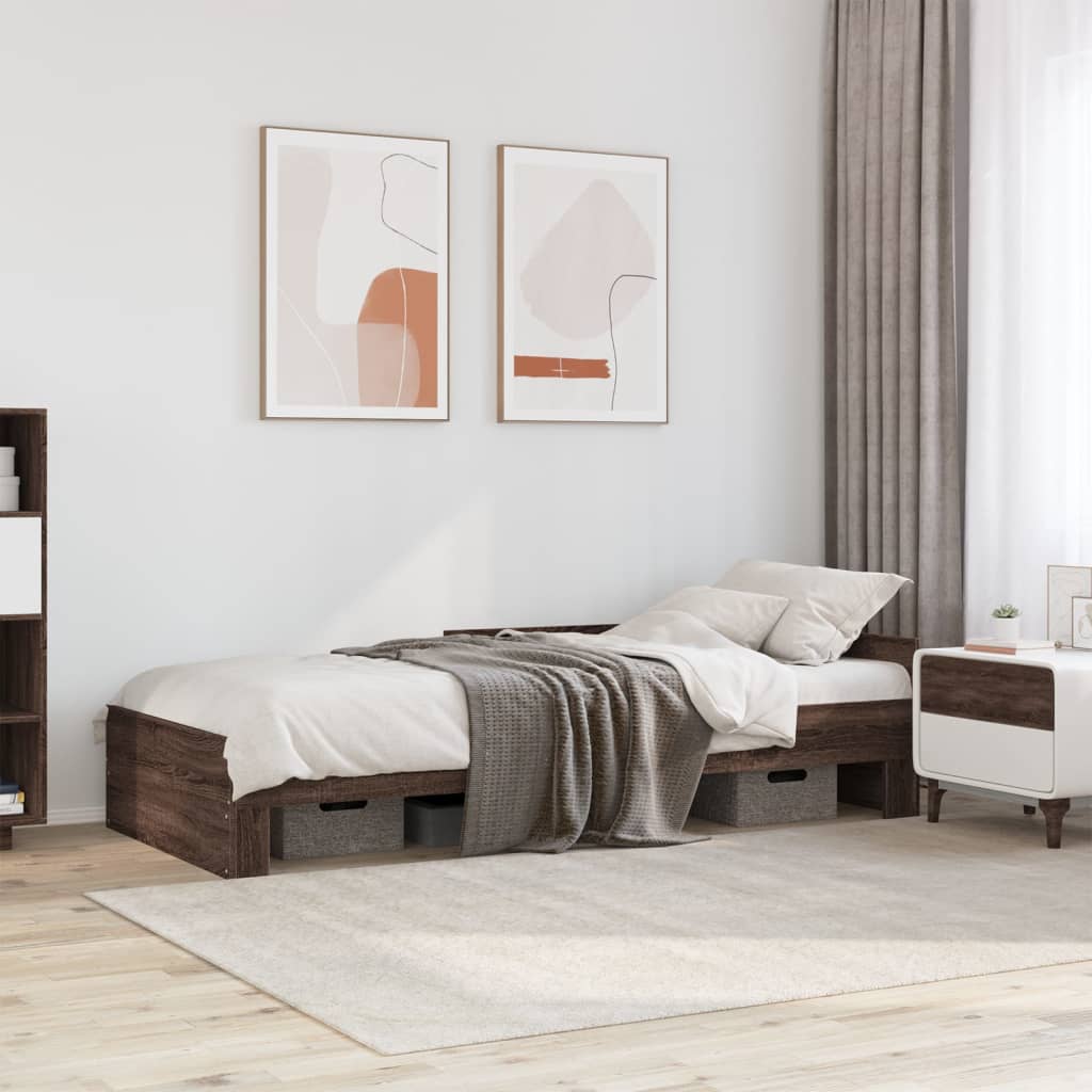 Bed Frame without Mattress Brown Oak 75x190 cm Small Single Engineered Wood