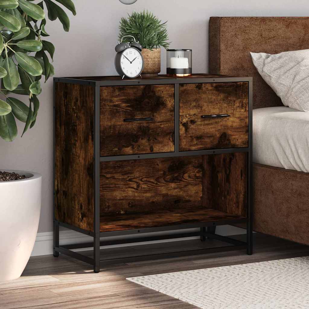 Bedside Cabinet Smoked Oak 60x31x60 cm Engineered Wood and Metal