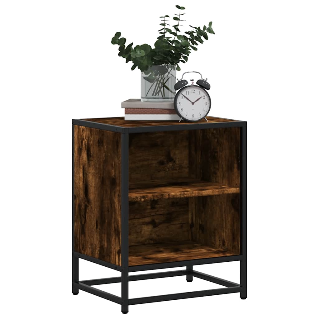Bedside Cabinet Smoked Oak 40x31x50 cm Engineered Wood and Metal