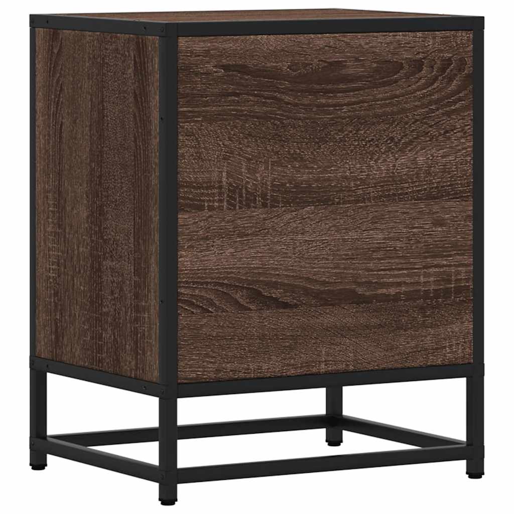 Bedside Cabinet Brown Oak 40x31x50 cm Engineered Wood and Metal