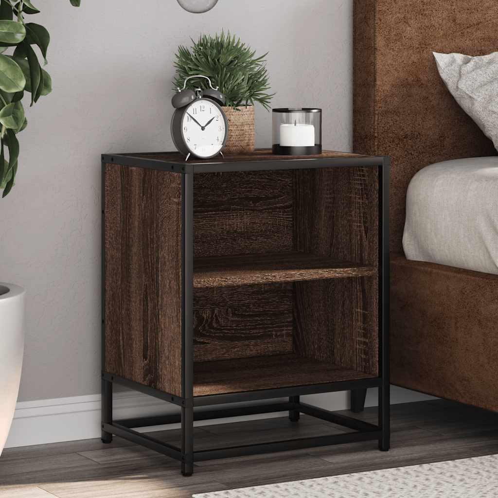 Bedside Cabinet Brown Oak 40x31x50 cm Engineered Wood and Metal