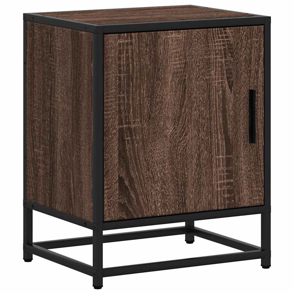 Bedside Cabinet Brown Oak 40x31x50 cm Engineered Wood and Metal